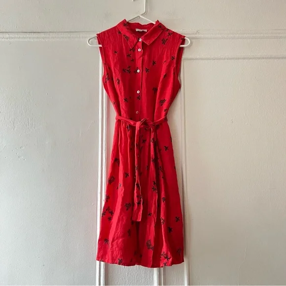 Marisa and Maria | Dresses | Marisa Marie Red Print Linen Buttonup Shirt  Dress Size Small | Poshmark